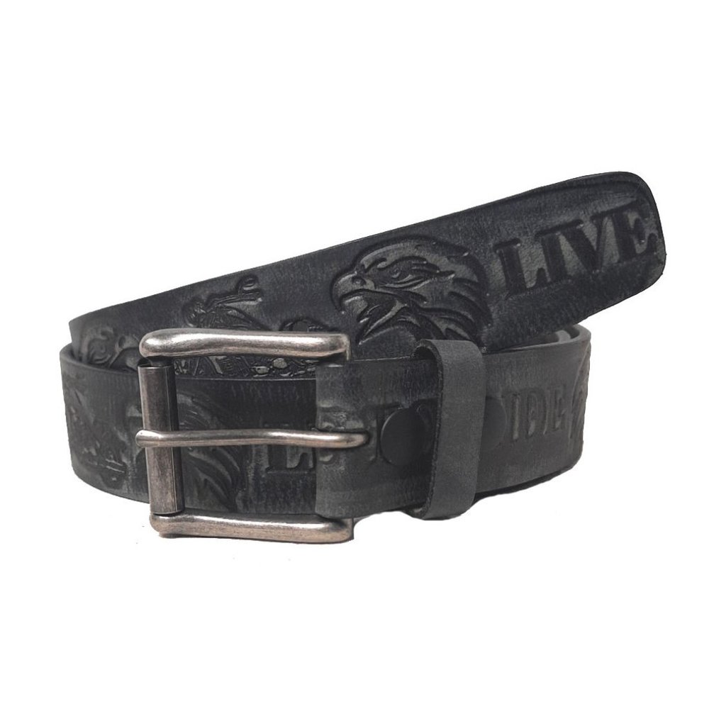 GENUINE COWHIDE LEATHER "LIVE TO RIDE" EMBOSSED BELT 40MM BLACK #1040
